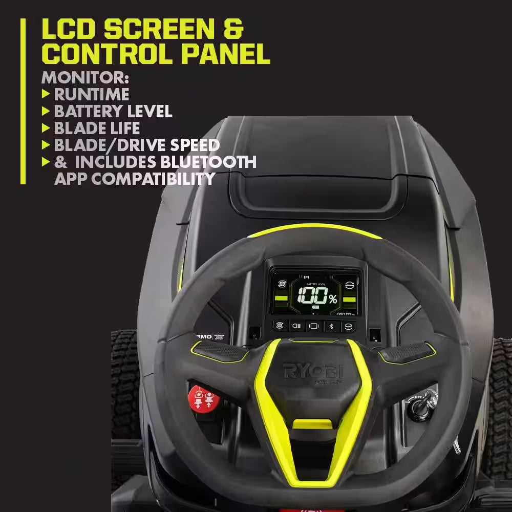 RYOBI 80V HP Brushless 42-Inch Battery Electric Cordless Riding Lawn Tractor with (3) 10Ah Batteries and Charger