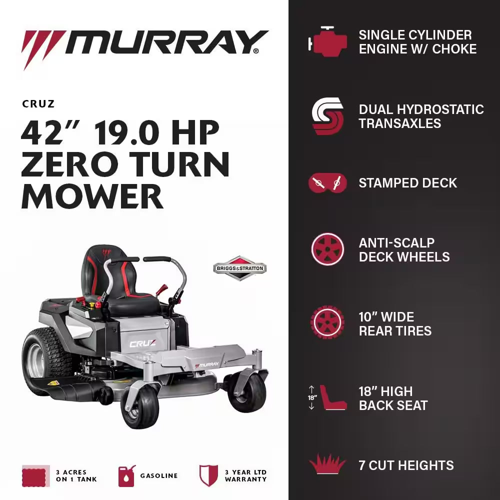 Murray Cruz 42-Inch 19.0 HP Briggs & Stratton EX1900 Dual Hydrostatic Drive Gas Zero Turn Mower