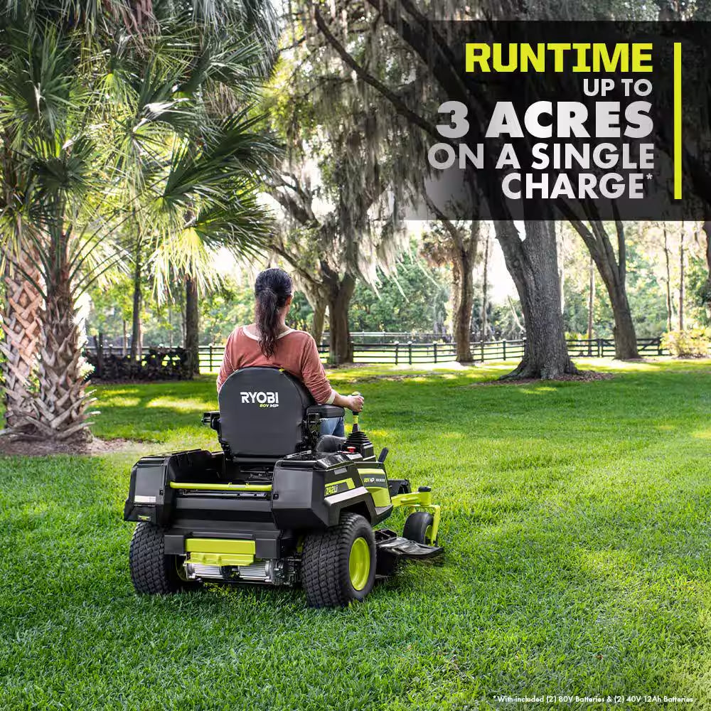 RYOBI 80V HP Brushless 42-Inch Battery Electric Cordless Zero Turn Riding Mower with (2) 80V and (2) 40V Batteries and Charger