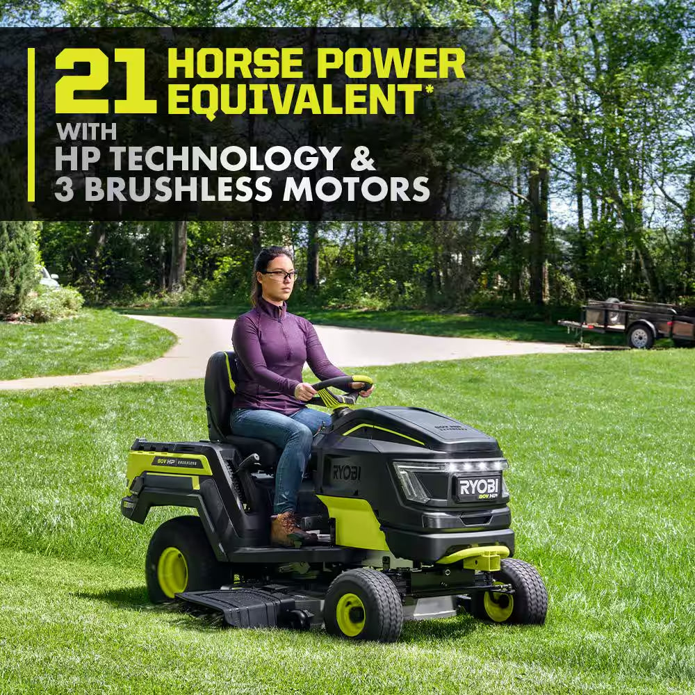 RYOBI 80V HP Brushless 42-Inch Battery Electric Cordless Riding Lawn Tractor with (3) 10Ah Batteries and Charger
