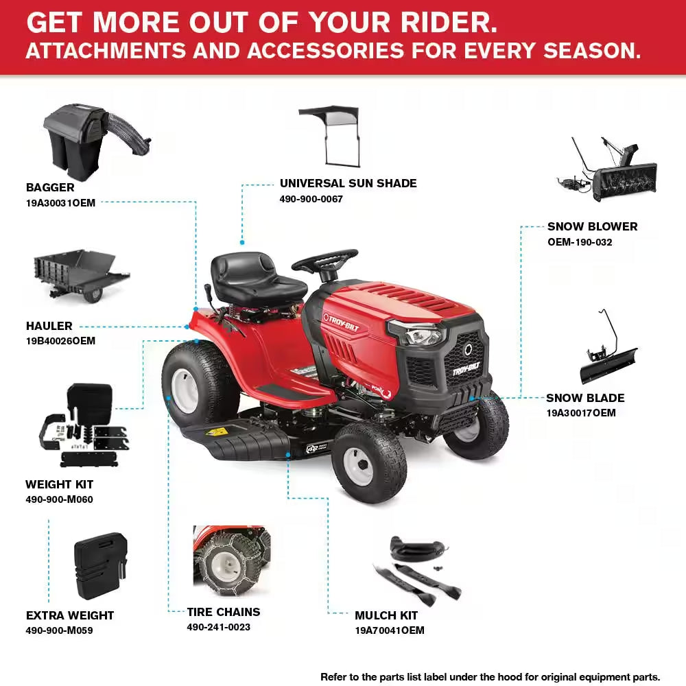 Troy-Bilt Pony 42-Inch 15.5 HP Briggs & Stratton 7-Speed Manual Drive Gas Front Engine Riding Lawn Tractor