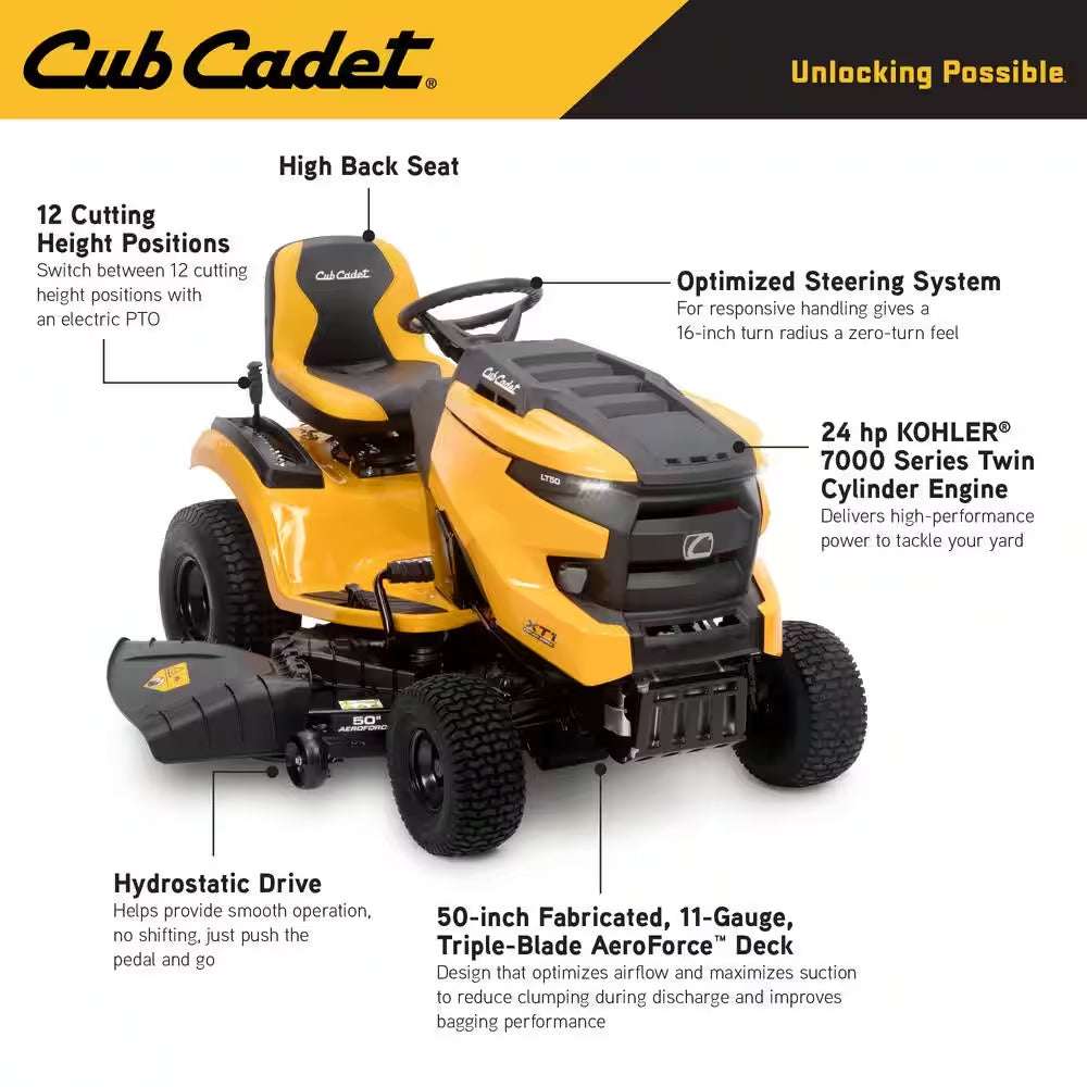 Cub Cadet XT1 Enduro LT50 50-Inch 24 HP Kohler 7000 Series Hydrostatic Drive Gas Riding Lawn Tractor