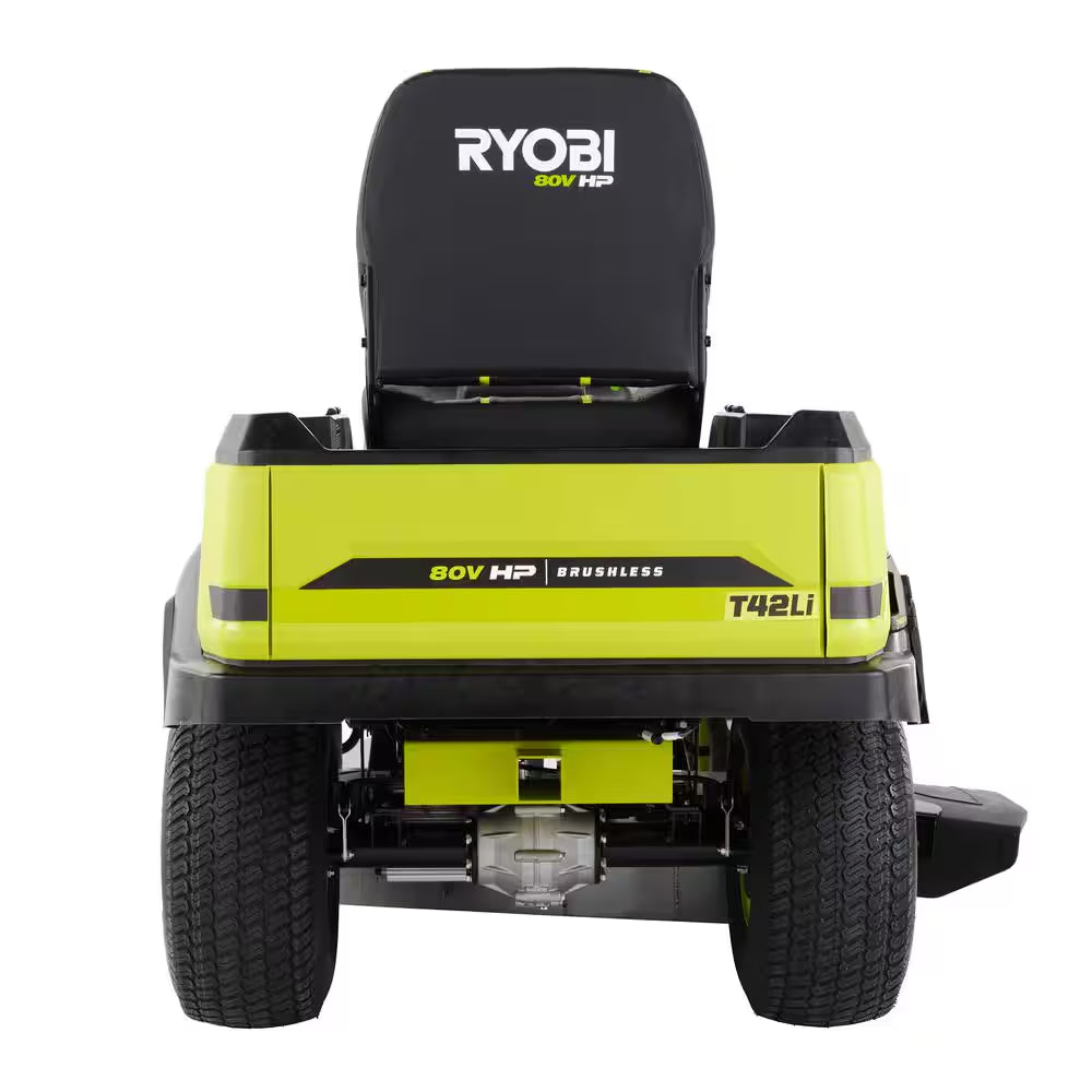 RYOBI 80V HP Brushless 42-Inch Battery Electric Cordless Riding Lawn Tractor with (3) 10Ah Batteries and Charger