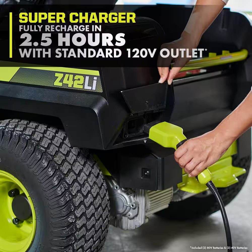 RYOBI 80V HP Brushless 42-Inch Battery Electric Cordless Zero Turn Riding Mower with (2) 80V and (2) 40V Batteries and Charger
