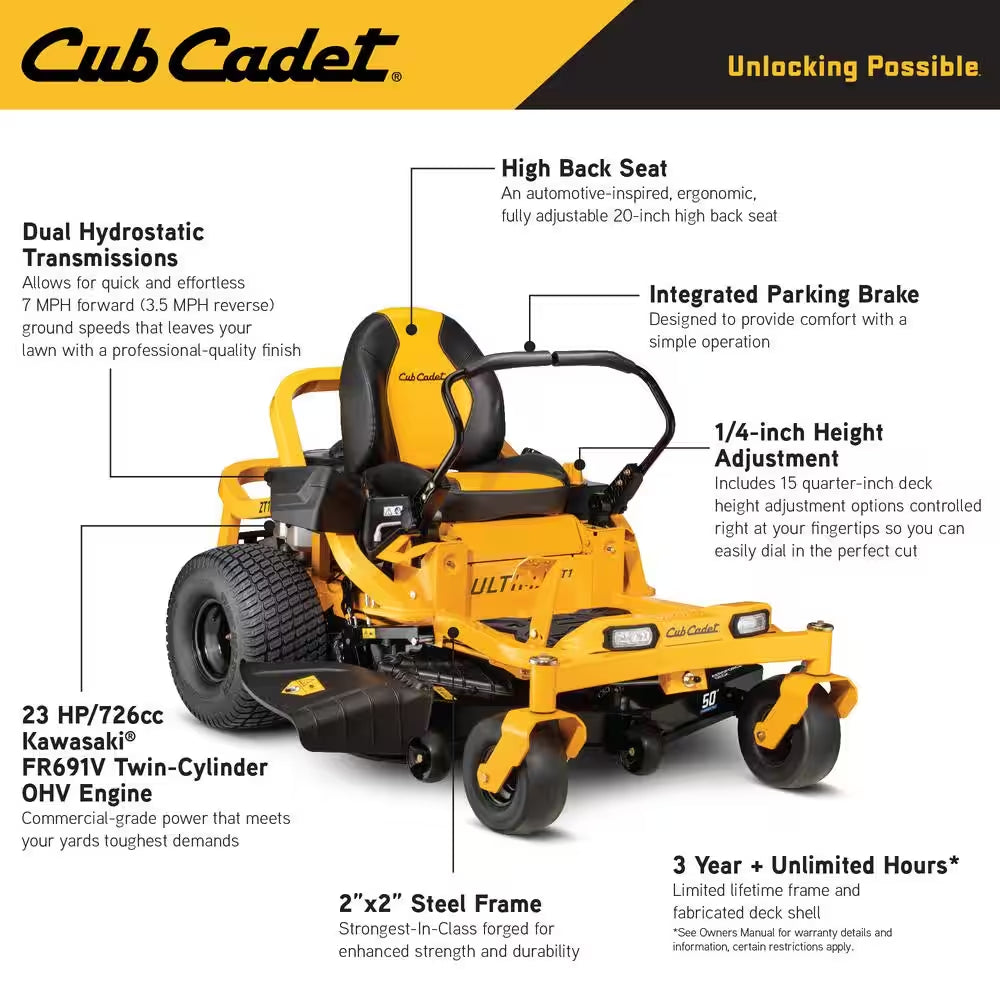 Cub Cadet Ultima ZT1 50-Inch 23 HP Kawasaki FR691V Dual Hydrostatic Gas Zero Turn Riding Lawn Mower