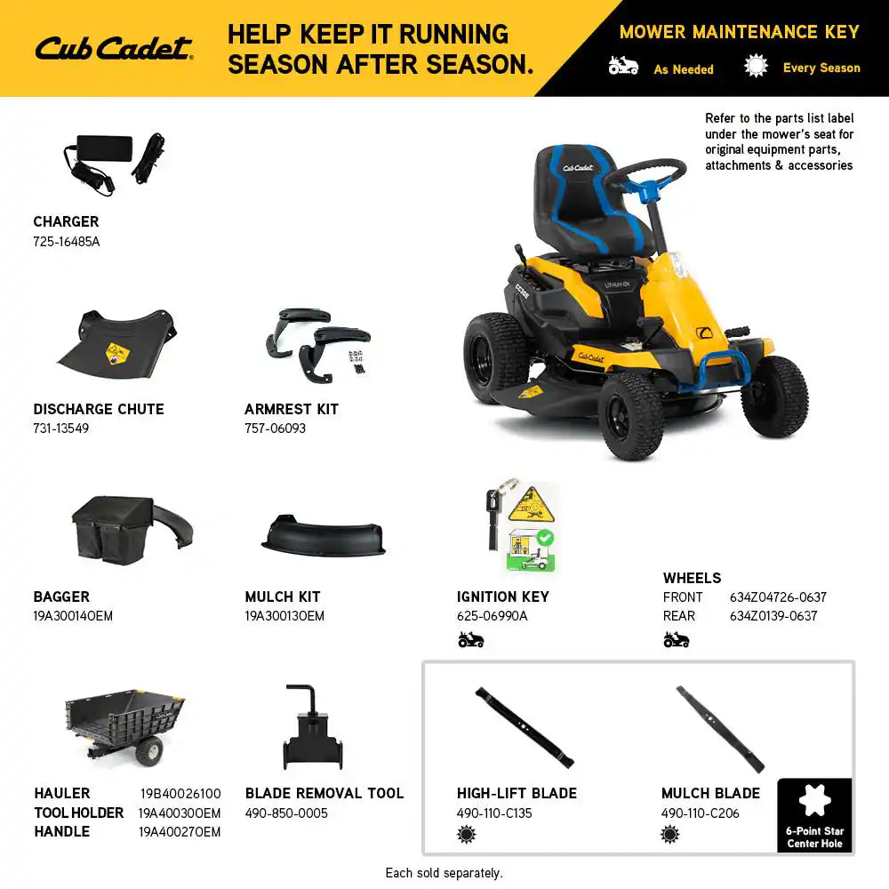 Cub Cadet CC30E 30-Inch 56-Volt MAX 30 Ah Lithium-Ion Electric Drive Cordless Riding Lawn Mower with Mulch Kit