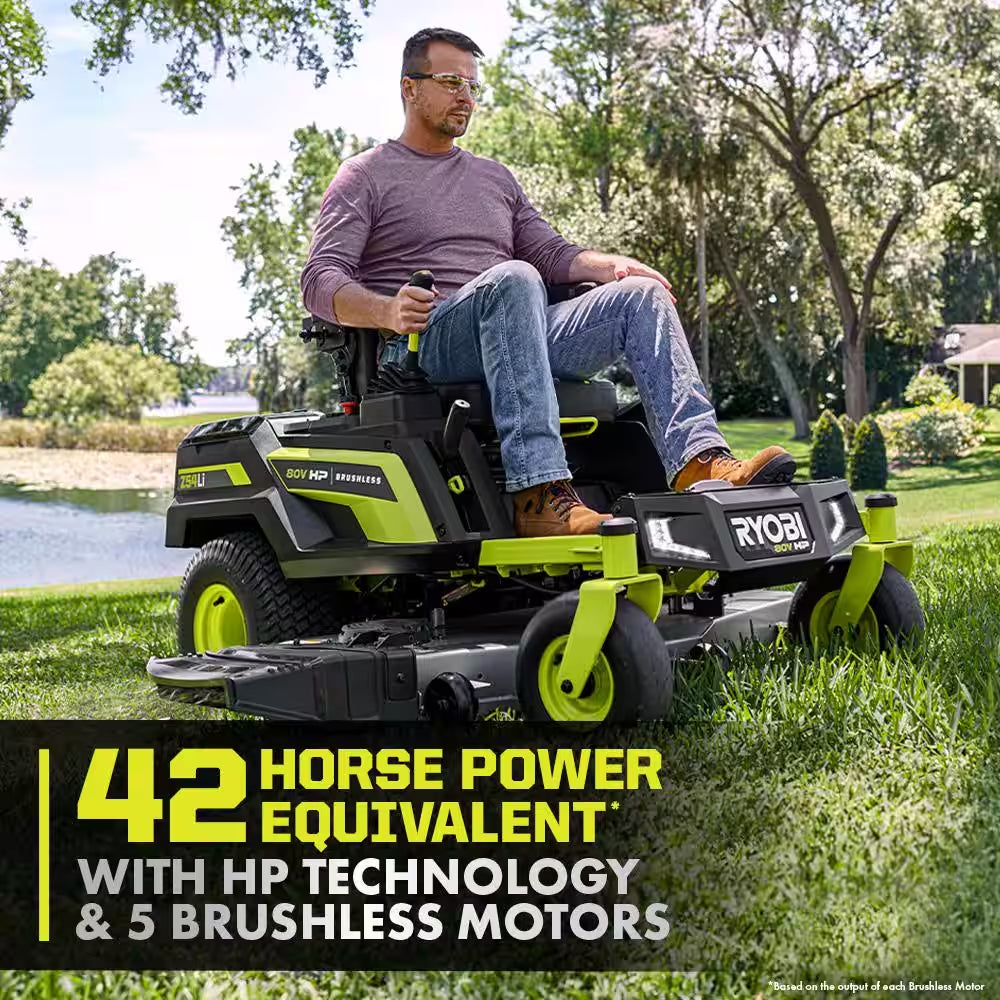 RYOBI 80V HP Brushless 54-Inch Battery Electric Cordless Zero Turn Riding Mower with (3) 80V and (4) 40V Batteries and Charger