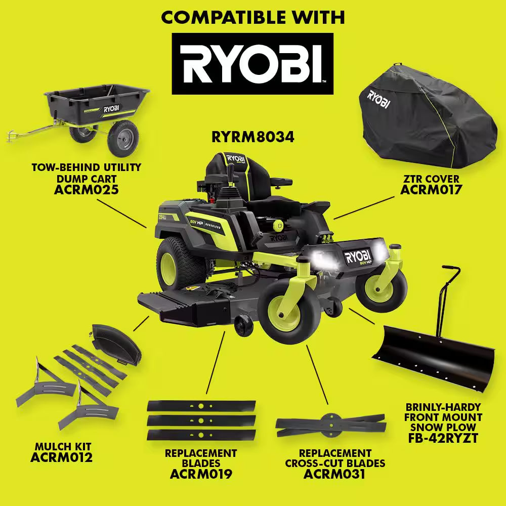 RYOBI 80V HP Brushless 54-Inch Battery Electric Cordless Zero Turn Riding Mower with (3) 80V and (4) 40V Batteries and Charger