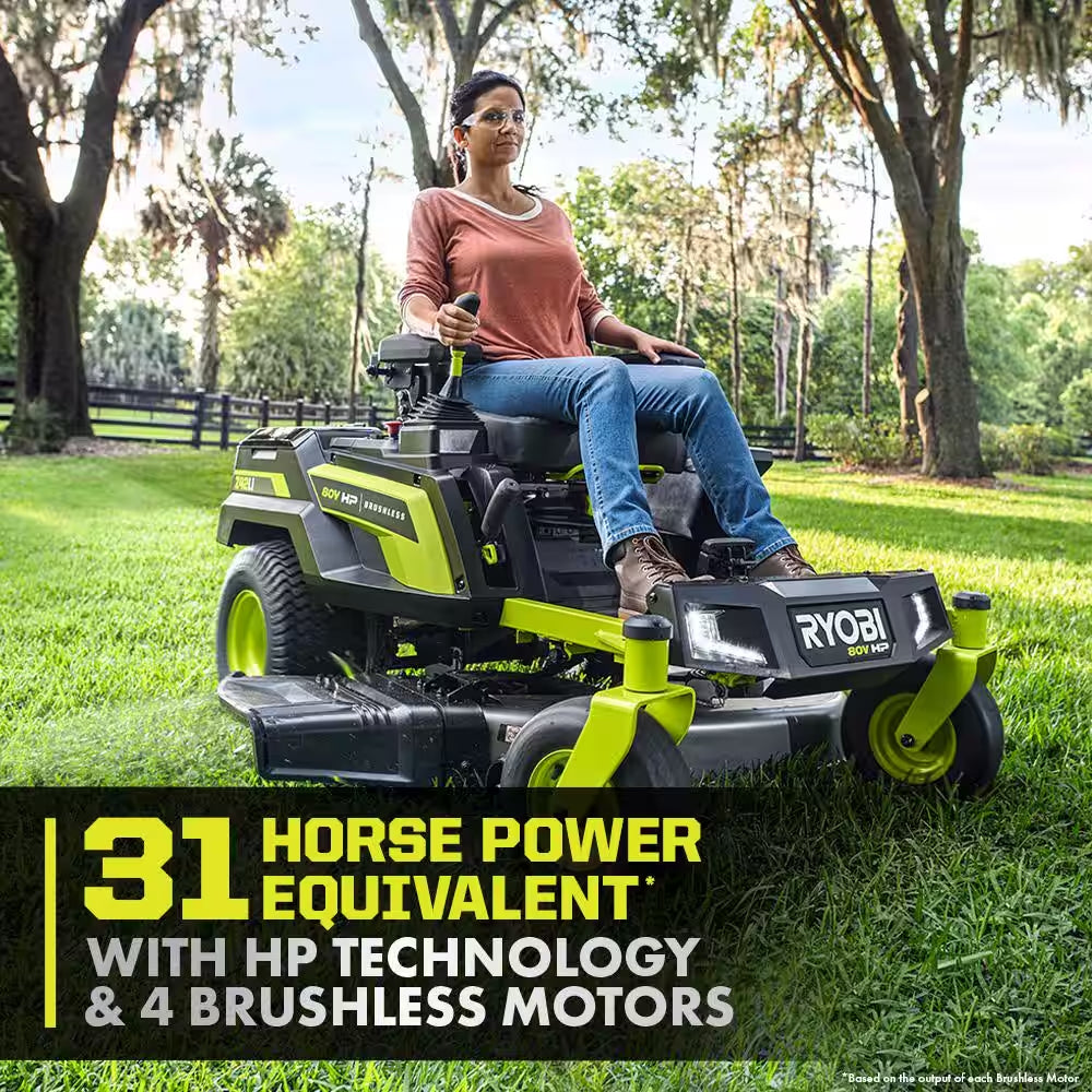 RYOBI 80V HP Brushless 42-Inch Battery Electric Cordless Zero Turn Riding Mower with (2) 80V and (2) 40V Batteries and Charger