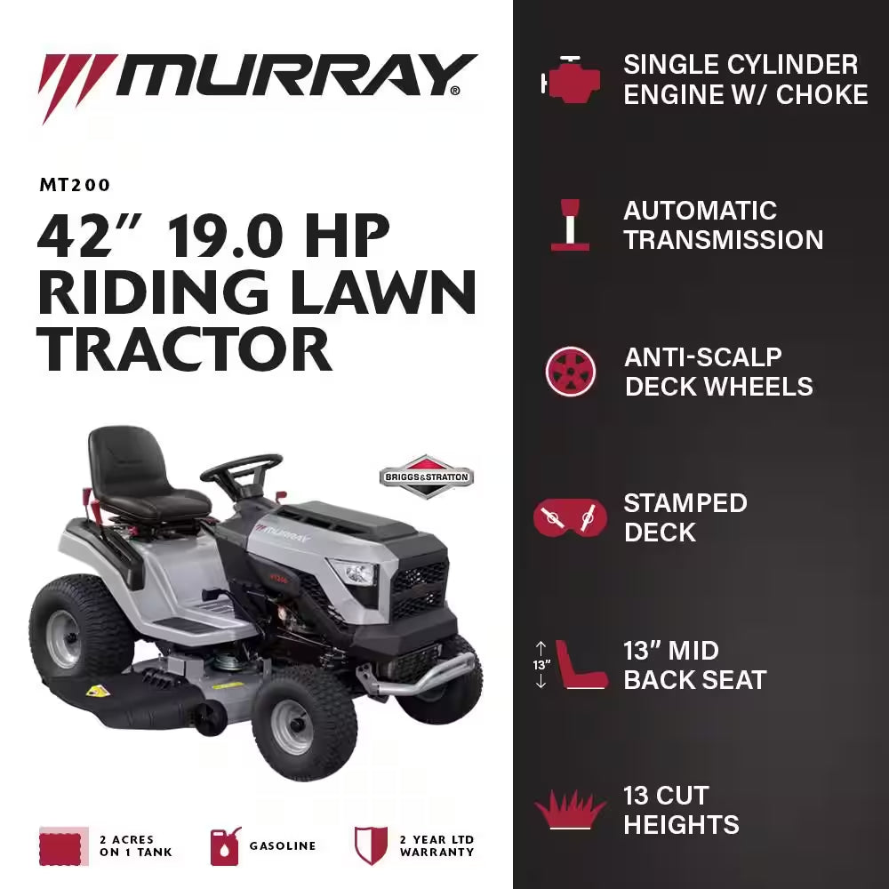 Murray MT200 42-Inch 19.0 HP 540cc Briggs & Stratton Automatic Gas Riding Lawn Tractor Mower